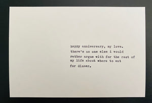 Anniversary dinner card