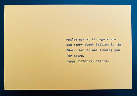 Old folks falling in the shower card