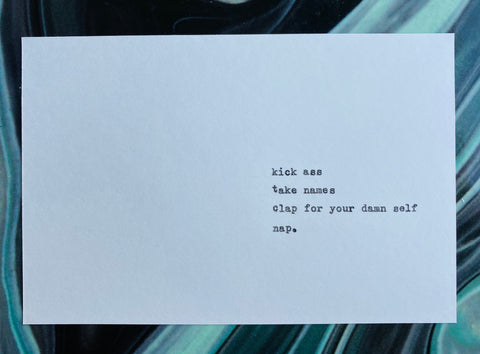 Kick ass take names card