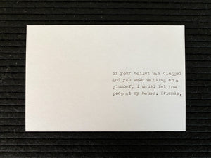 If your toilet was clogged card