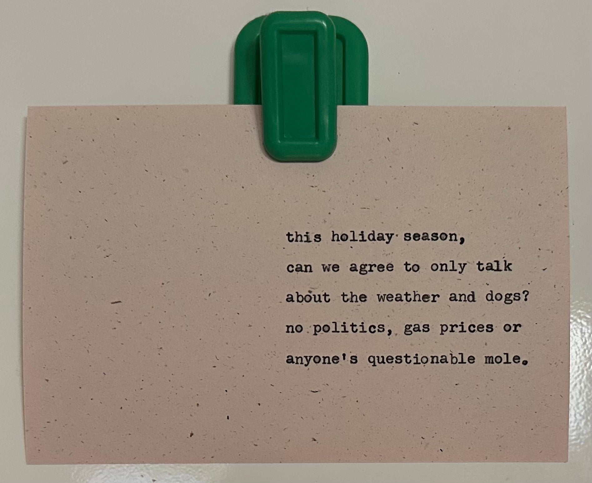 Approved holiday discussion topics card