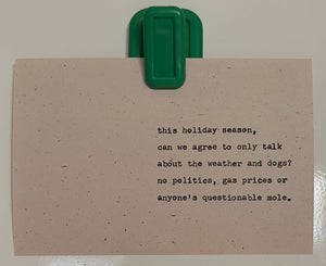 Approved holiday discussion topics card